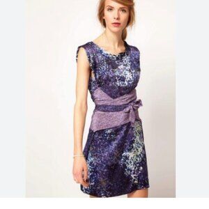 EDUN Silk Wrap Obi Tie Abstract Floral Artsy Sleeveless Mixed print Dress sz S